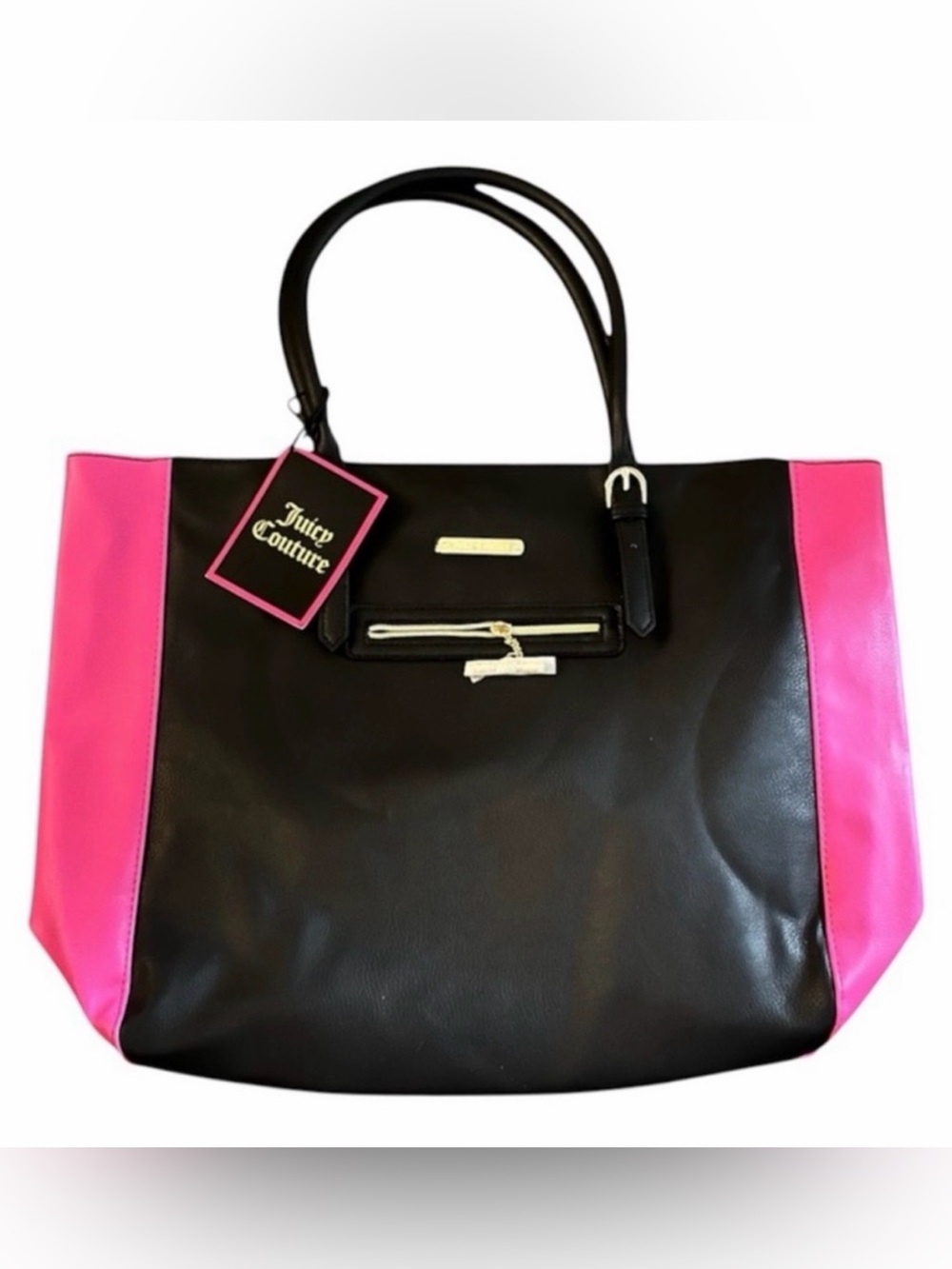 Juicy Couture Black and Hot Pink Panel Tote